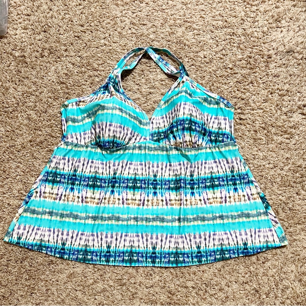 Avenue Blue and White Striped Swim Top